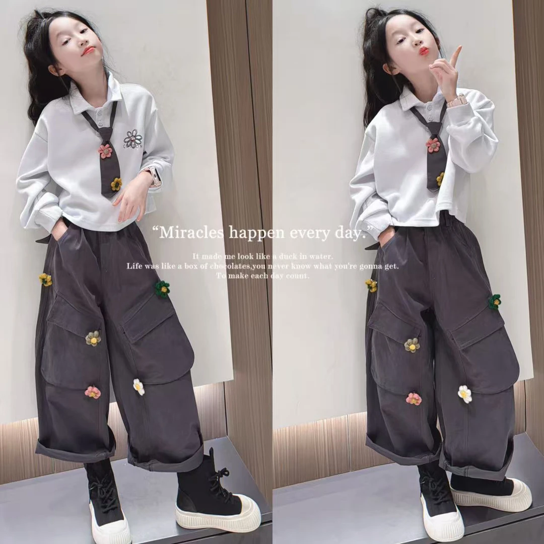 女童爵士舞街舞练功卫裤2025新款春秋女孩工装休闲裤修身长袖套装