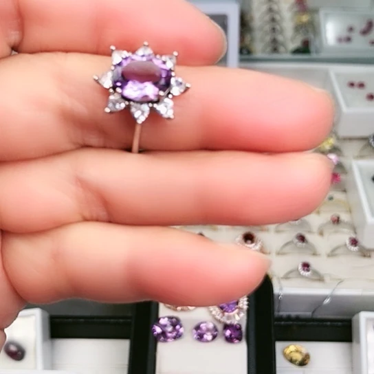 紫晶戒指银S925镶嵌