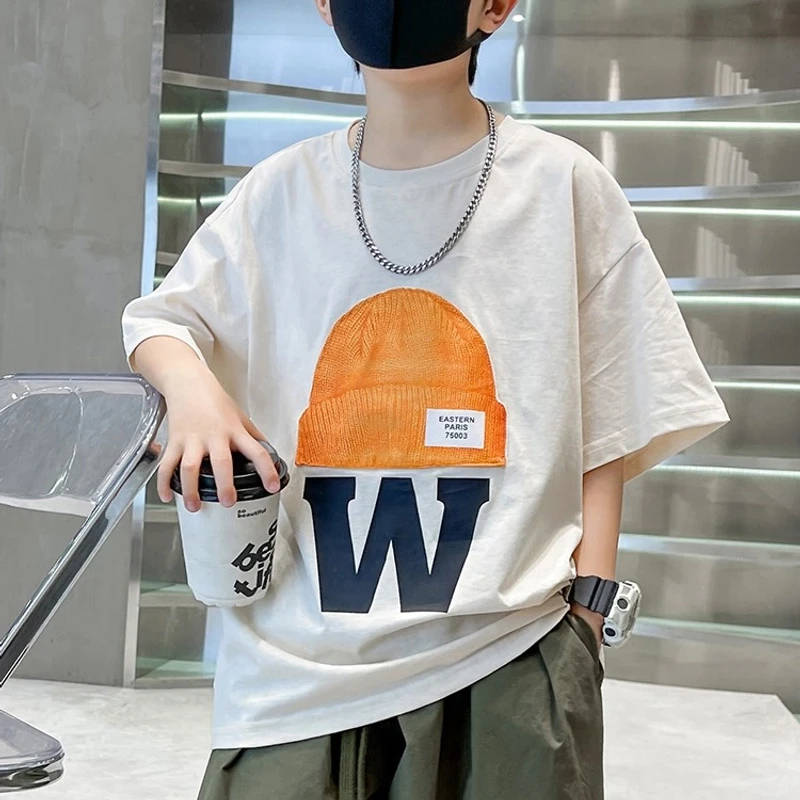 【质量保证】100%纯棉男孩潮风短袖T恤中大童夏季新款潮酷痞帅童装