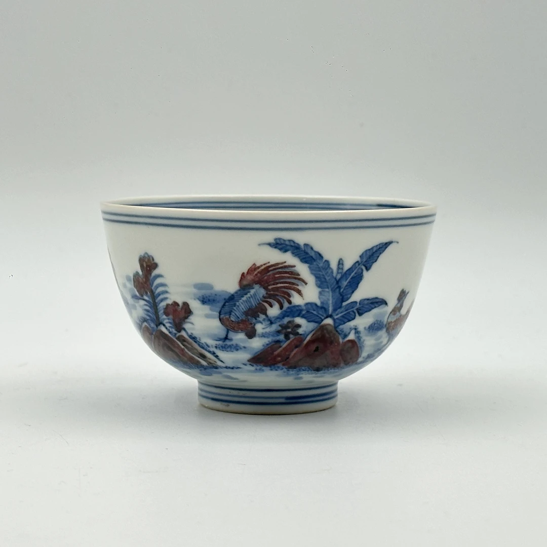 1845 清早期青花釉里红雄鸡图杯