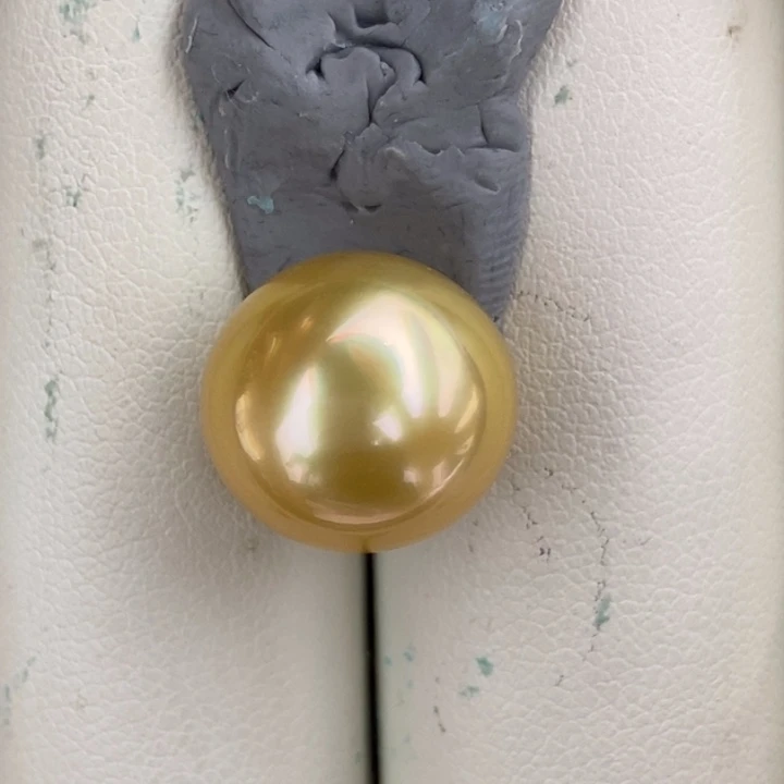 未镶嵌海水珍珠南洋金珠裸珠茶金色炫彩光14.2mm