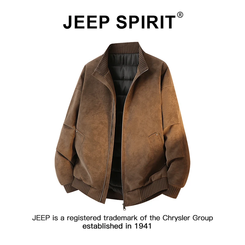 JEEPSPIRIT吉普美拉徳复古皮棉服男冬季加厚保暖防风立领棉衣外套