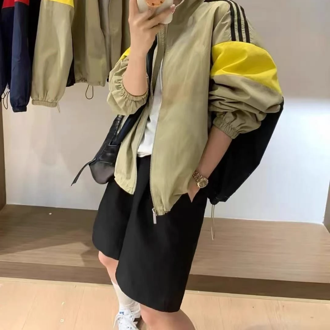 Z.X  复古撞色织带拼接刺绣标立领冲锋衣外套  1566（C4）