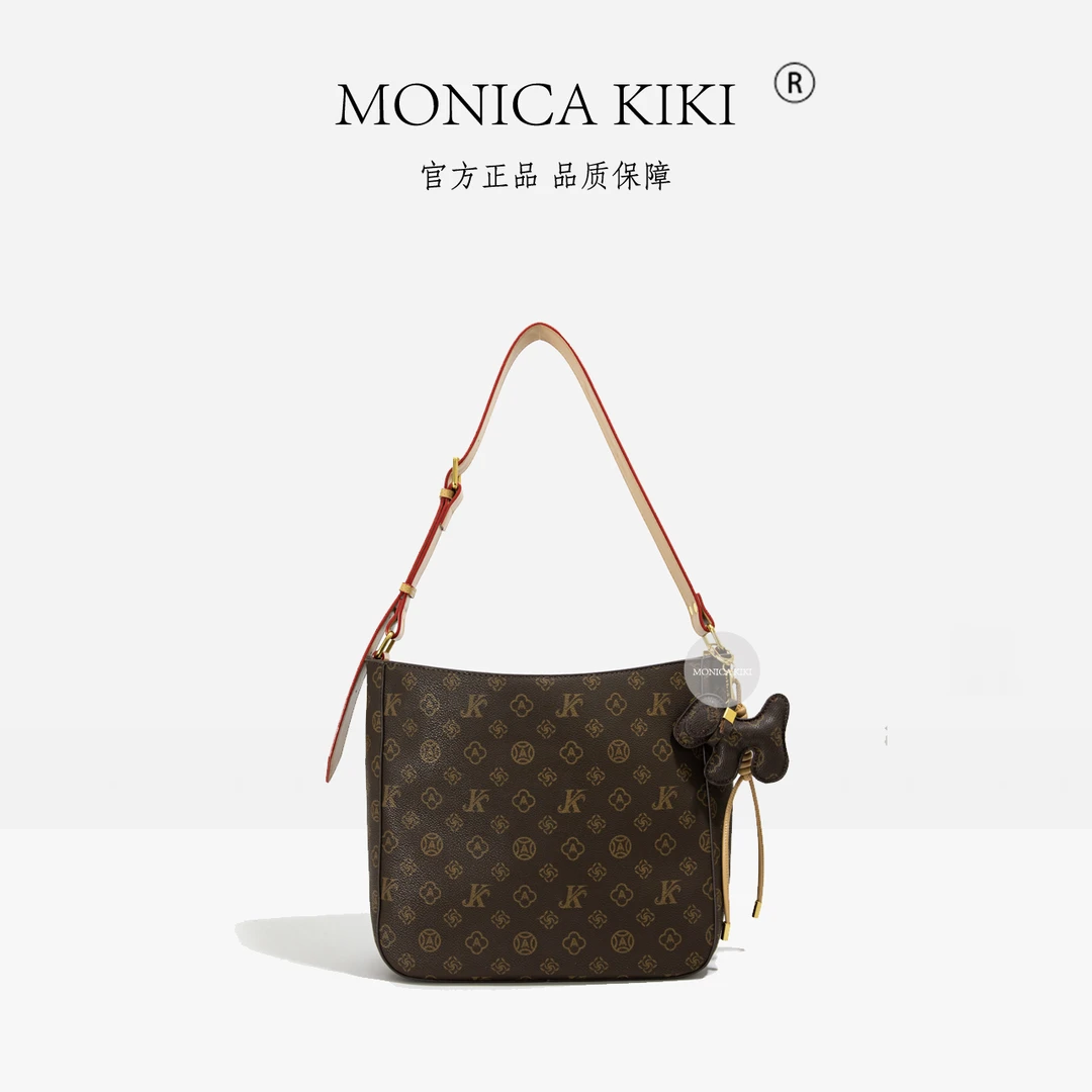 莫妮卡奇奇正品轻奢复古印花包包女2025新款通勤大容量单肩水桶包