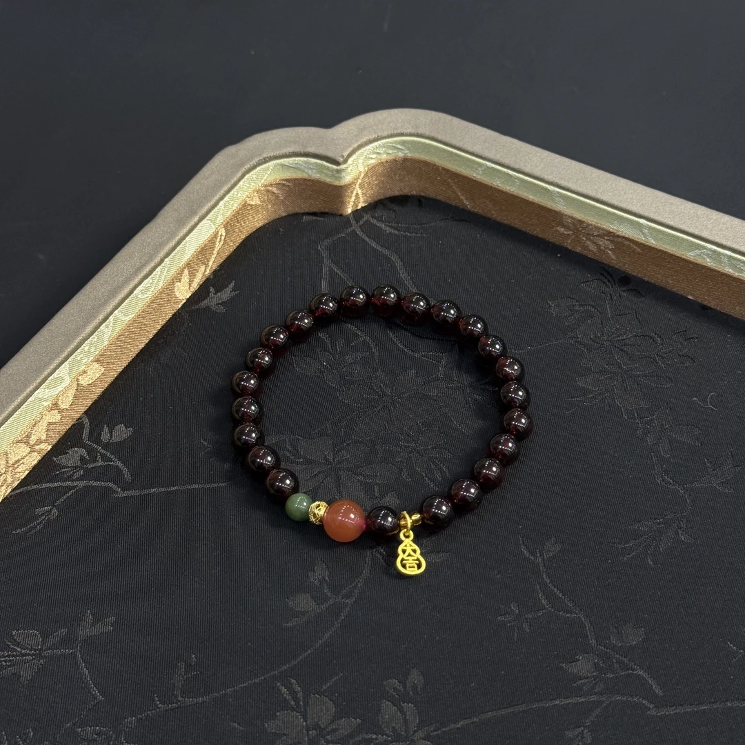 【丹凤朝阳】天然石榴石紫南红碧玉手串8mm