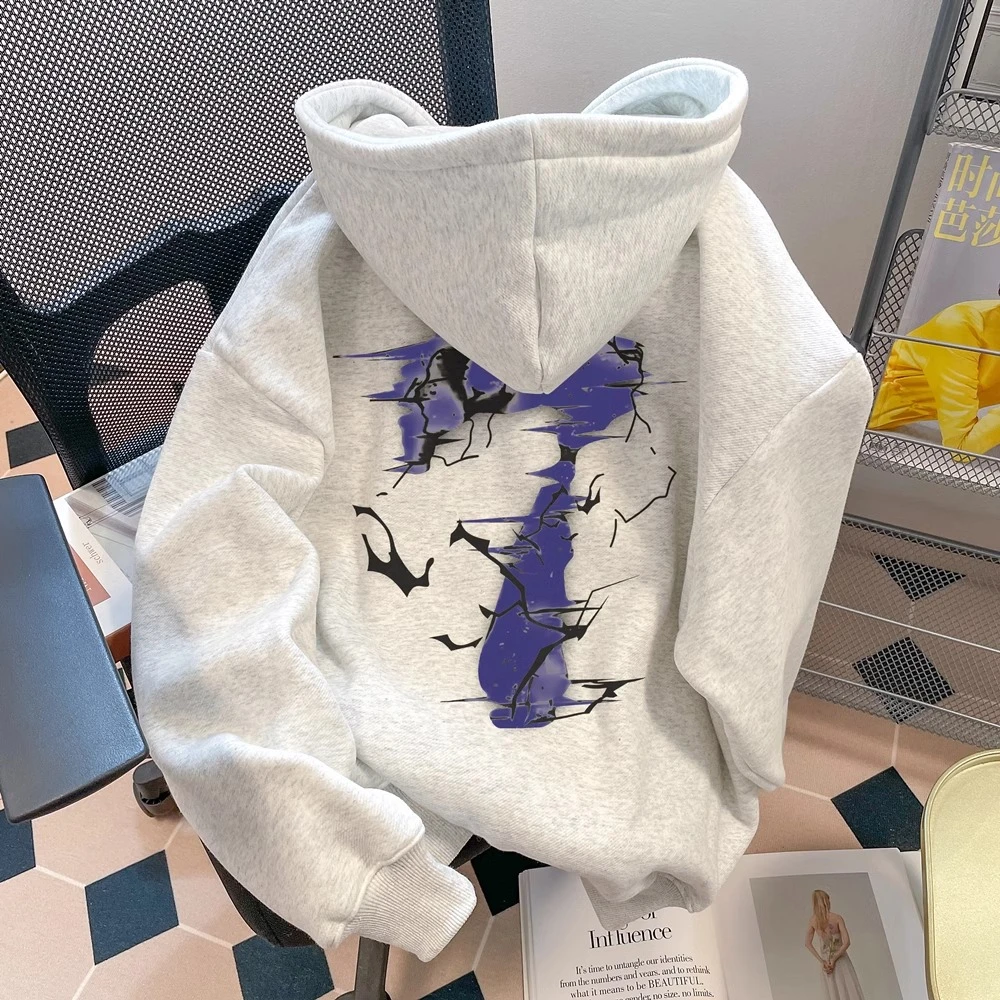美式复古数字印花连帽卫衣男女款秋冬季重磅纯棉新款加绒宽松上衣
