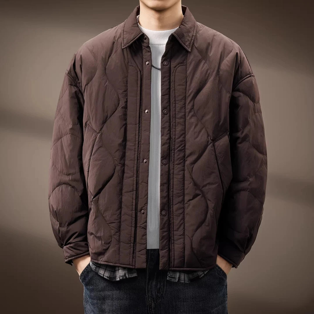 MR.MUDI/穆迪先生高端假两件轻薄保暖羽绒服男新款菱形格翻领夹克