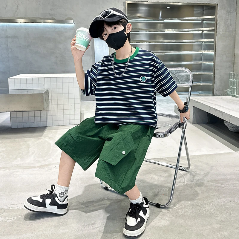 儿童装男童夏装短袖套装2025新款夏季中大童运动夏款男孩帅气时髦