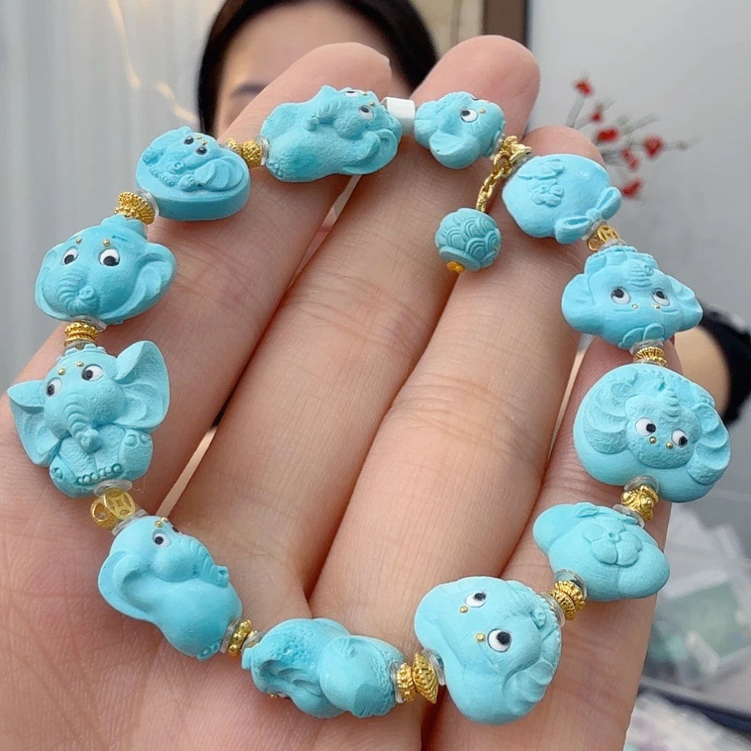 一***花绿松石18K金镶嵌珠宝奇石