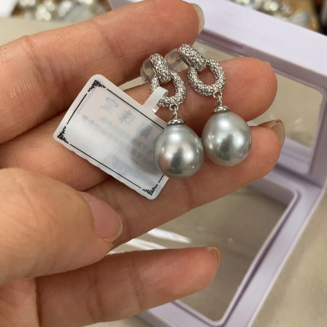 海水珍珠银S925镶嵌耳饰