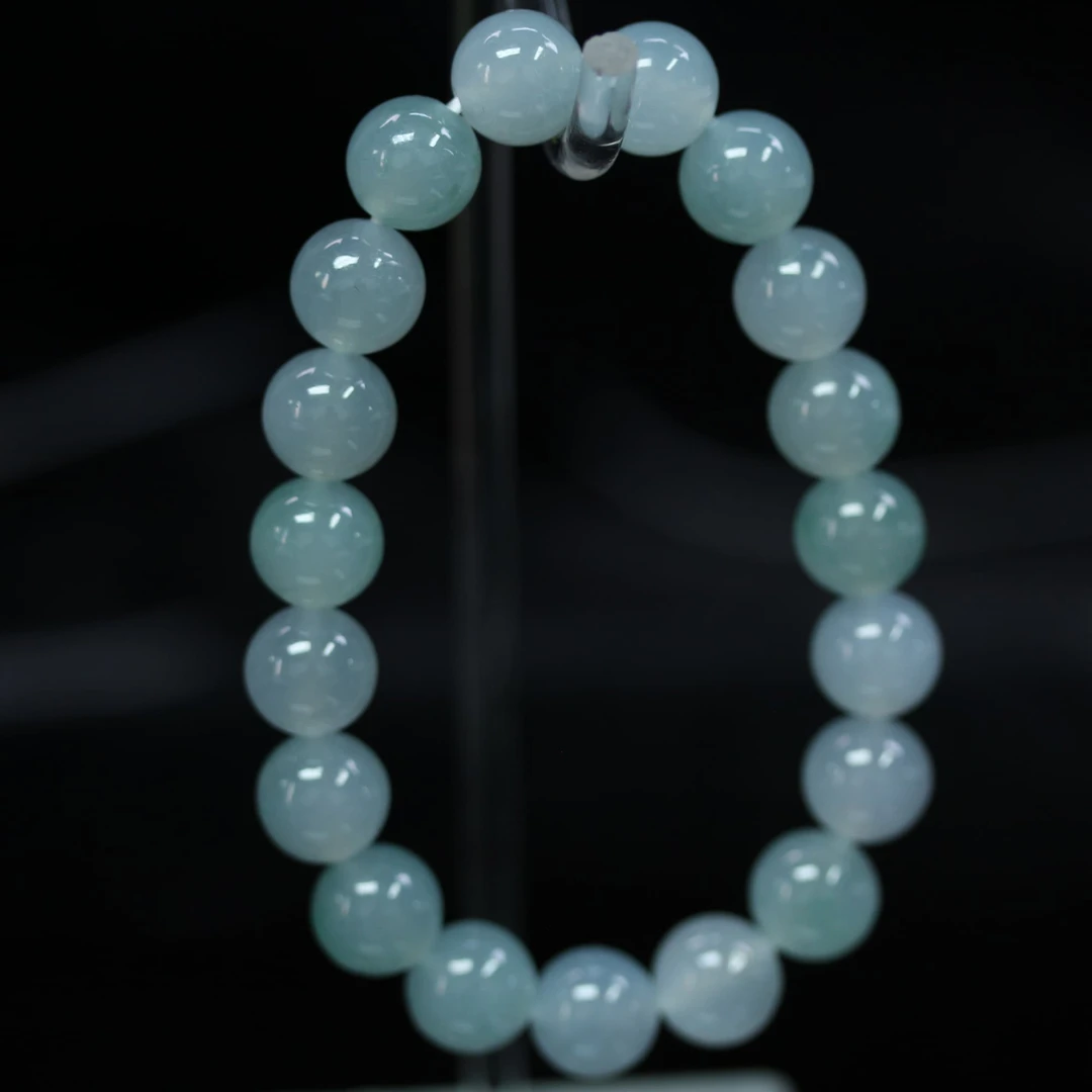 天然缅甸翡翠A货冰飘绿花手串/1230749/拍卖