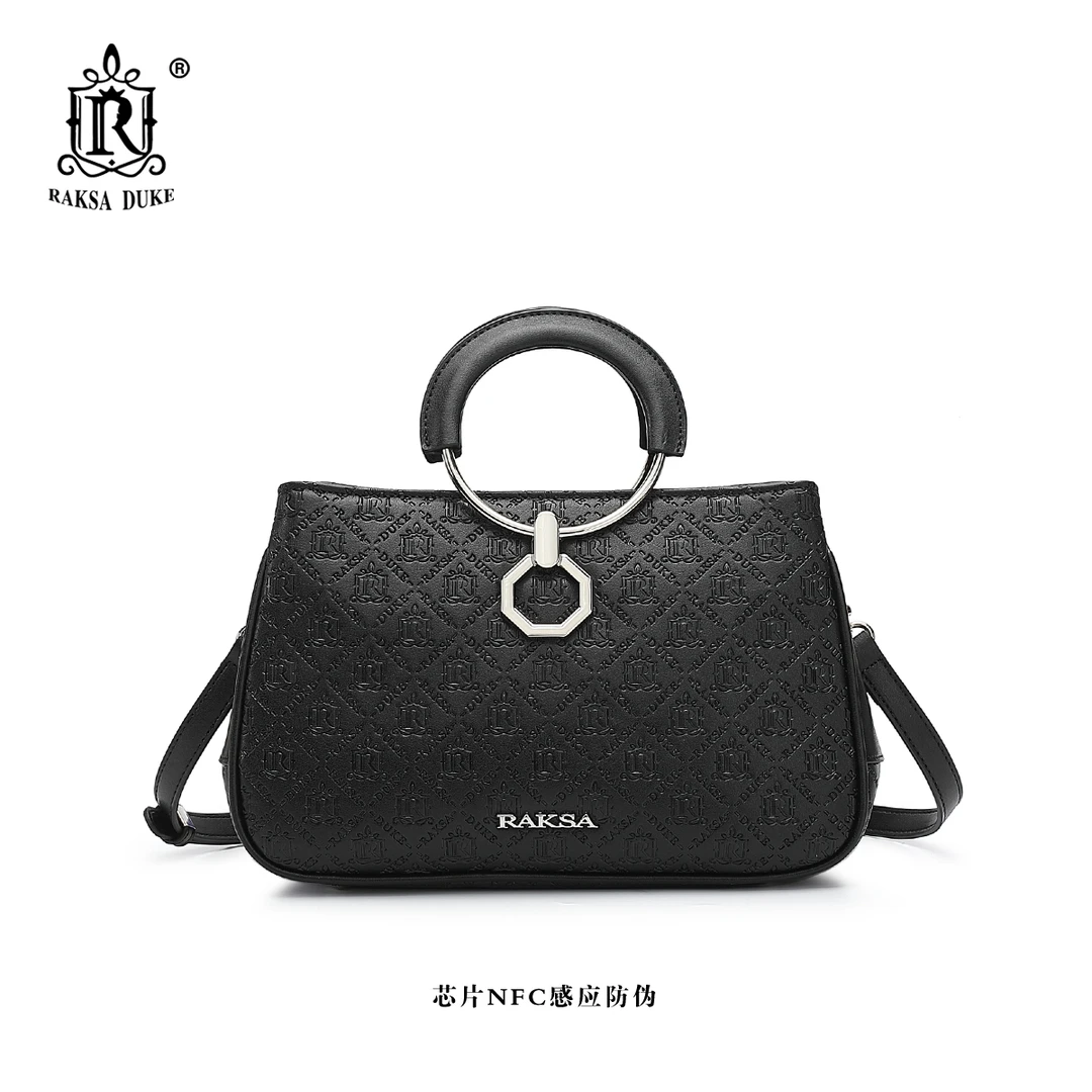 【羽乔专属】R RAKSA DUKE/罗萨公爵新款黑色手提包斜挎包R0601