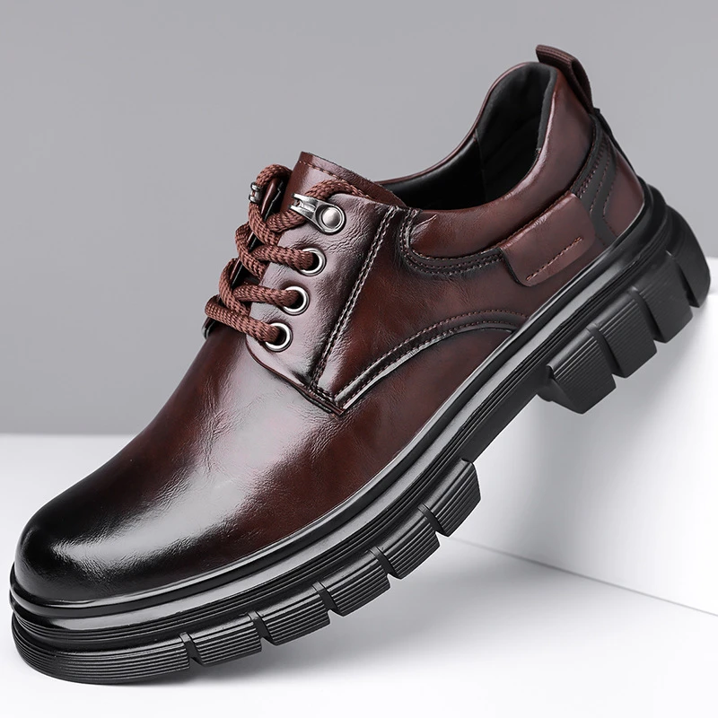 休闲单鞋软底低跟车缝线系带厚底纯色休闲皮鞋