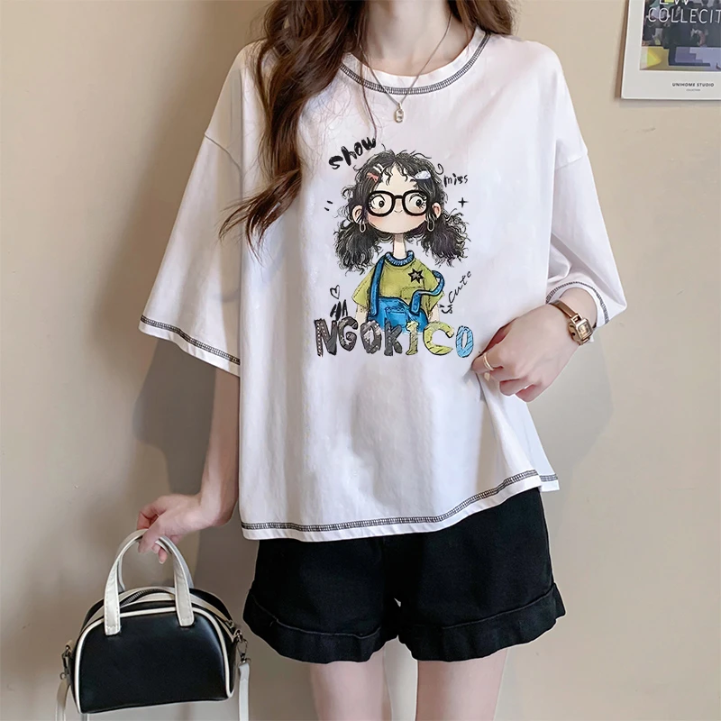 宽松oversize小个子短袖T恤女夏季爆款韩版设计感卡通减龄上衣ins