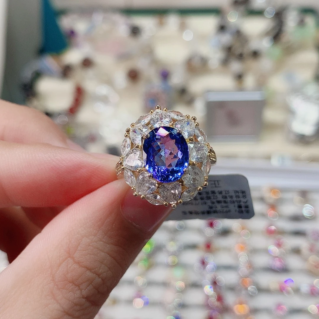 戒指戒指银S925镶嵌坦桑石