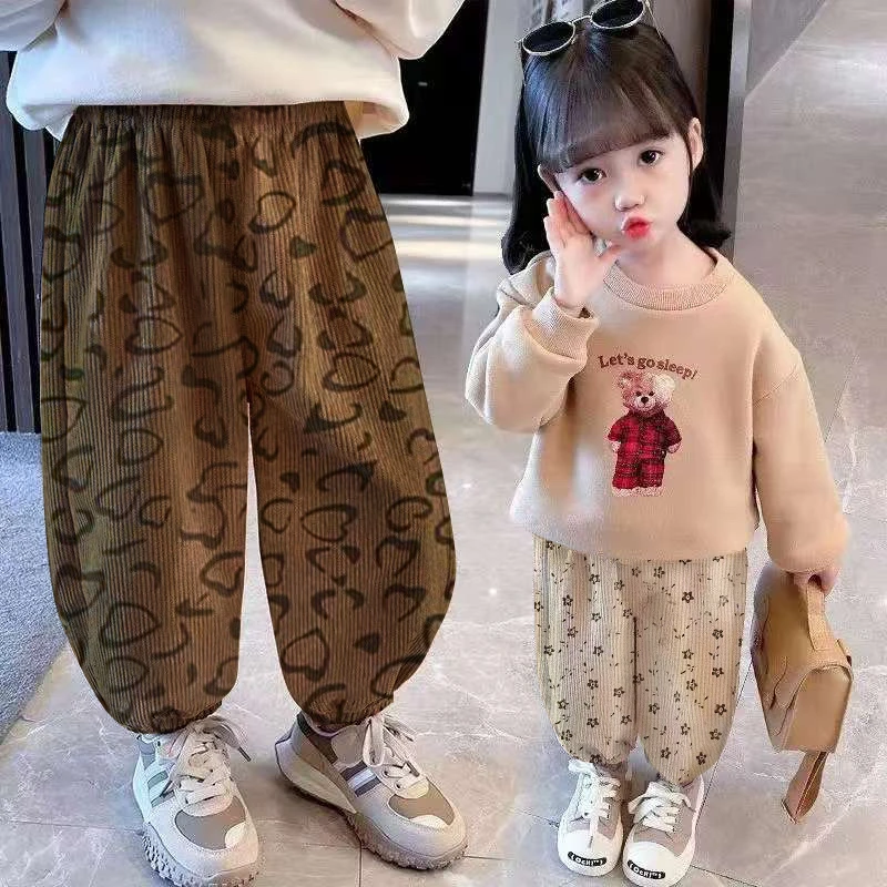 女童休闲裤宝宝百搭宽松灯芯绒束脚裤春秋款长裤男童小童灯笼童装