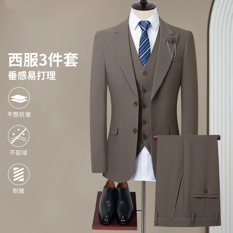 双开叉纯色职业装英伦风西服套装三件套韩版男士婚礼职业装韩版