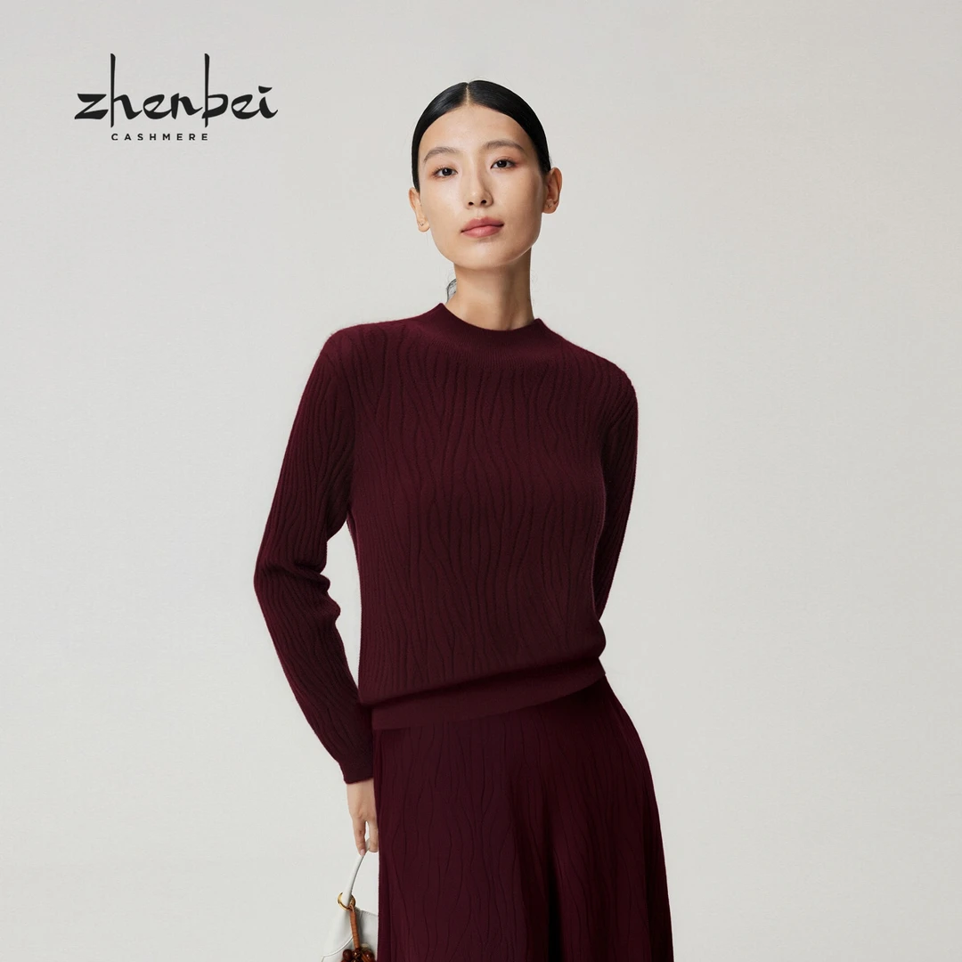 ZB/珍贝2025秋冬新品 可机洗半高领提花女衫/56599