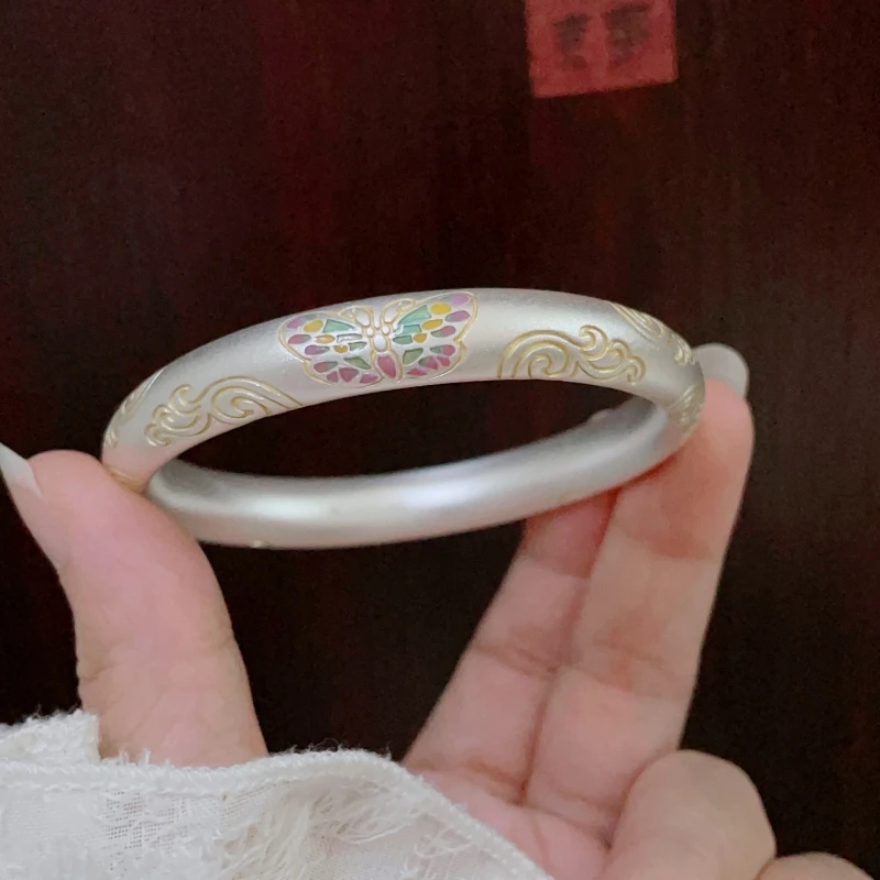 非金属珐琅手镯 999.9银珐琅蝴蝶祥云手镯