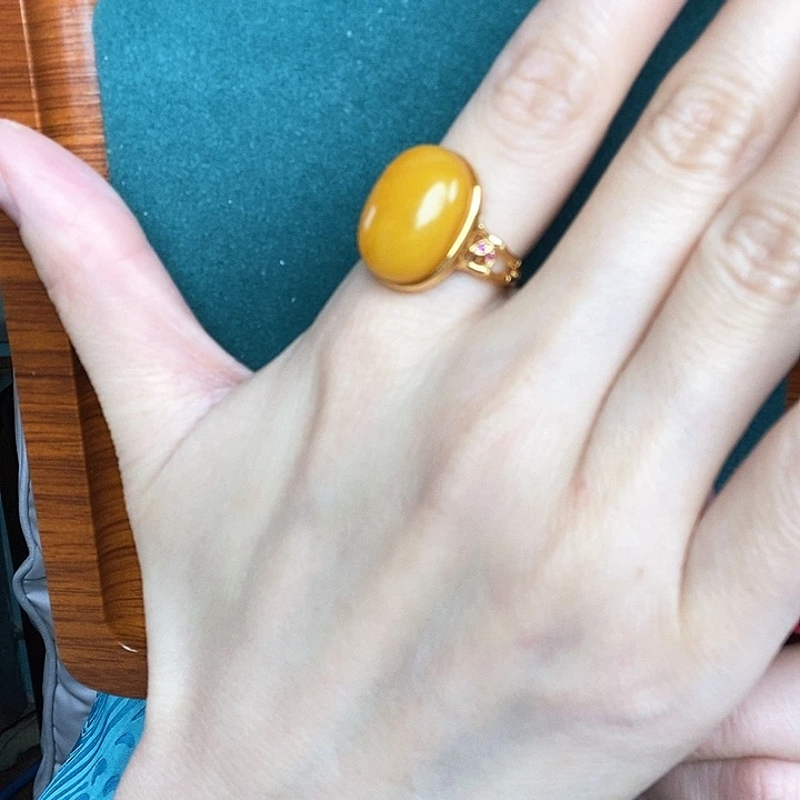 蜜蜡戒指银S925镶嵌戒指