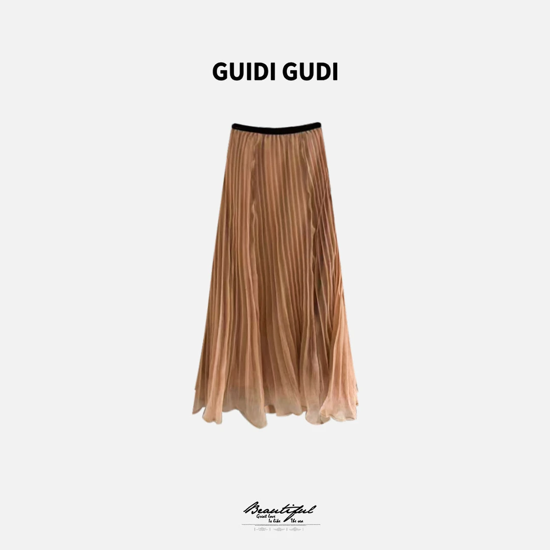 GUIDI GUDI【风飞沙】黄加蓝女人味气质百搭纱纱长半裙