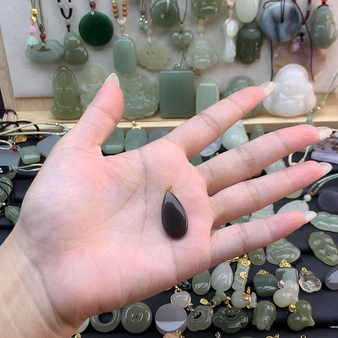 和田玉18K金镶嵌吊坠(不含链)