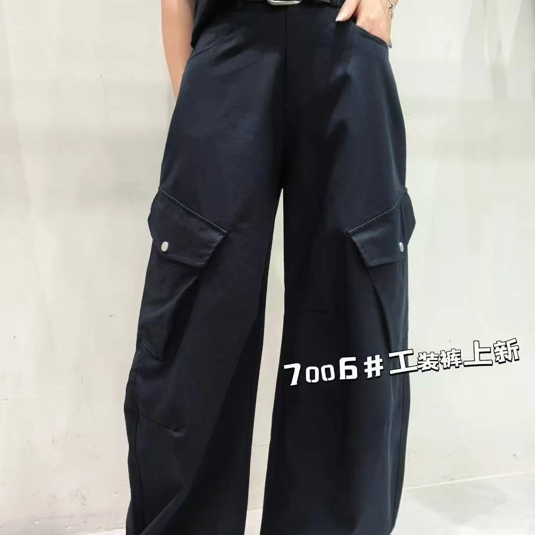 夏季新款休闲韩版美式宽松百搭高腰工装阔腿长裤