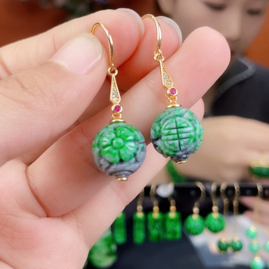 翡翠银S925镶嵌耳饰