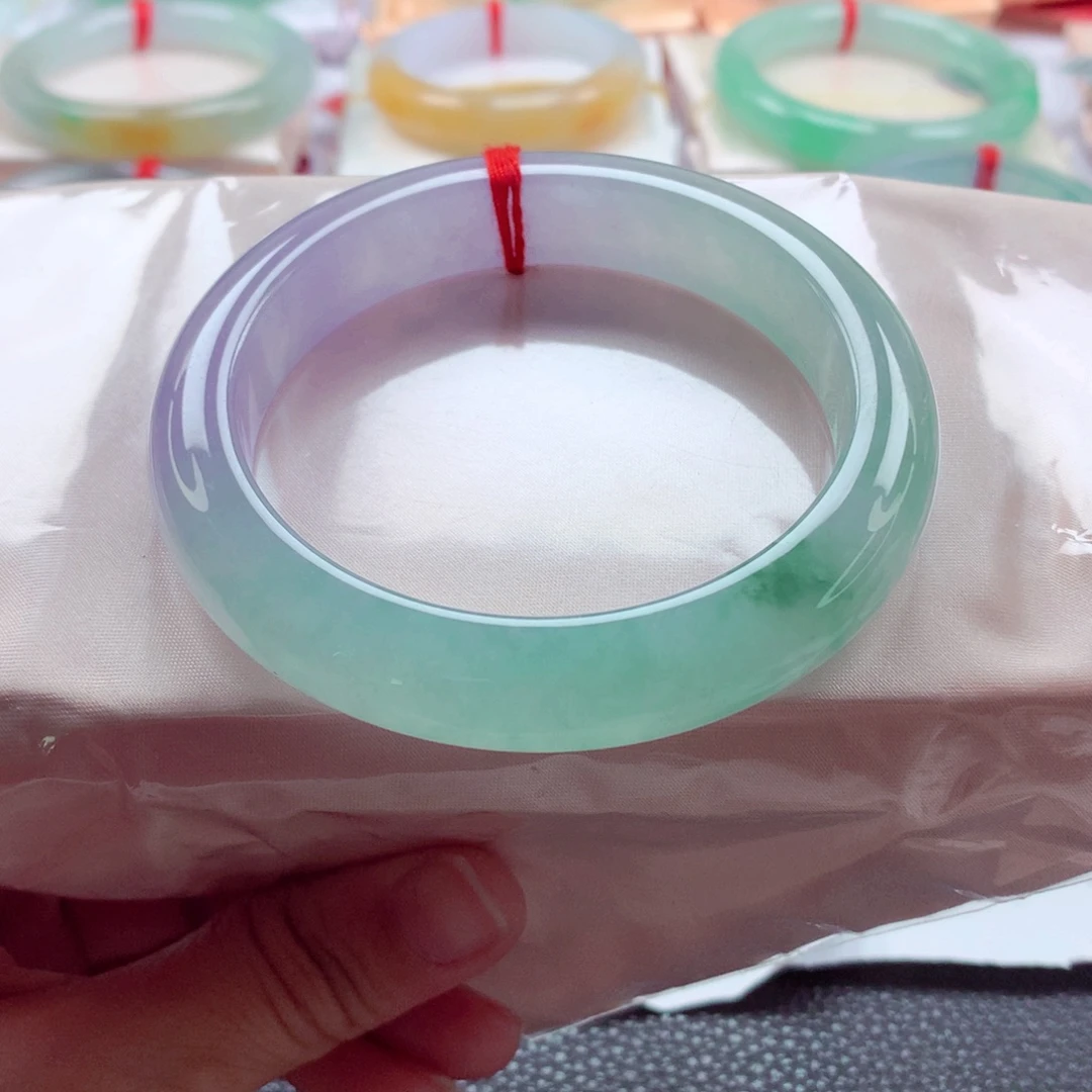 翡翠未镶嵌手镯59.2冰胶春彩完美种色兼备A