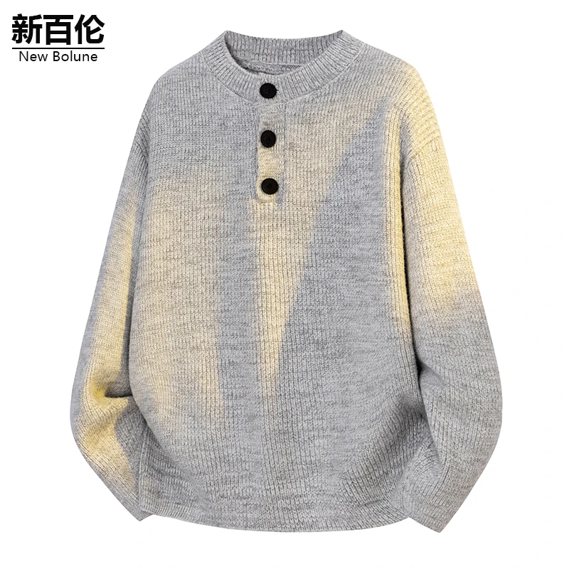 新百伦/NEW BOLUNE日系复古毛衣男秋季新款纽扣慵懒风百搭上衣