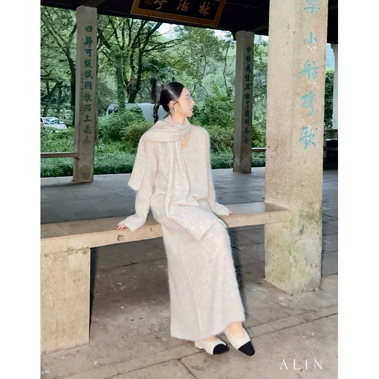 阿琳ALIN【慵懒假日】秋冬韩系慵懒感软糯羊驼毛套装内搭女AL5OZZ20