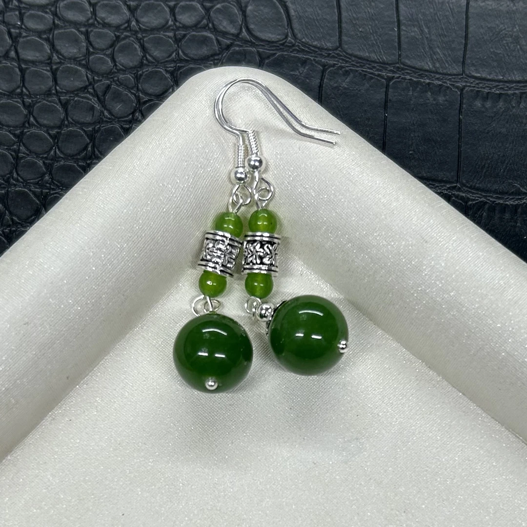 12M碧玉单珠长款耳坠E877