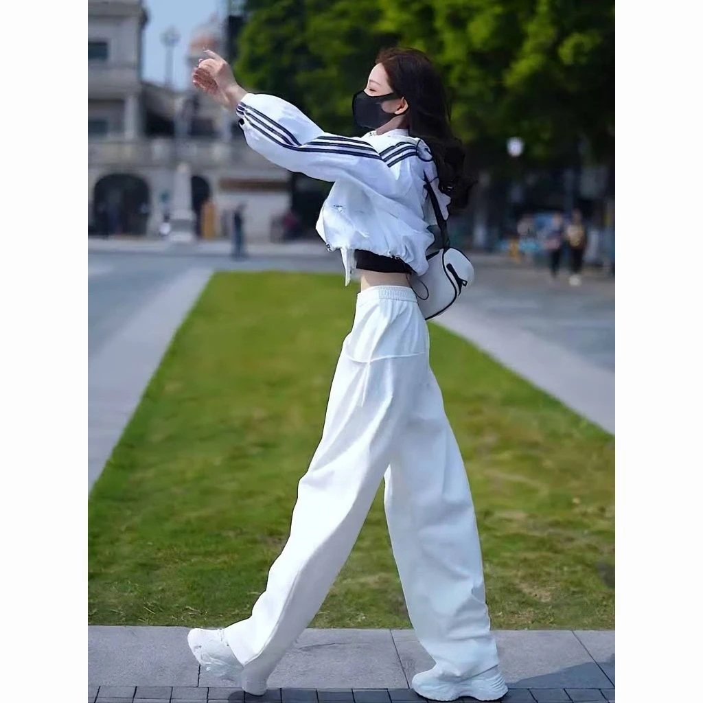 欧货炸街运动套装女秋装2025新款洋气宽松韩版休闲阔腿裤两件套潮