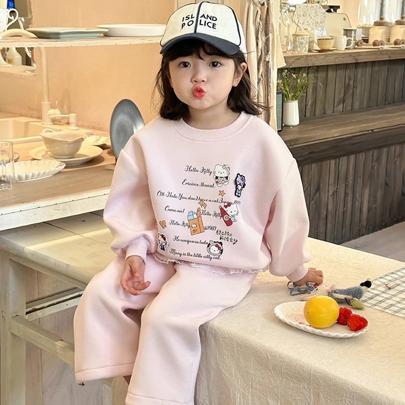 【橘子家】现货~女童卡通KT猫卫衣卫裤套装春款儿童两件套HS61065