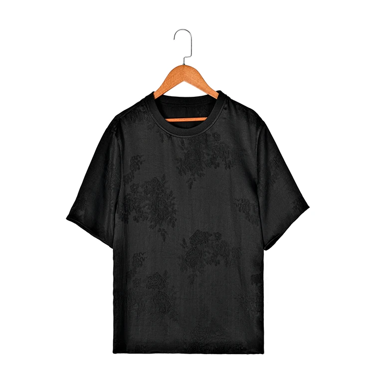 88258 男士夏季圆领双面T恤 中国风桑蚕丝浮雕缎香云纱百搭半袖