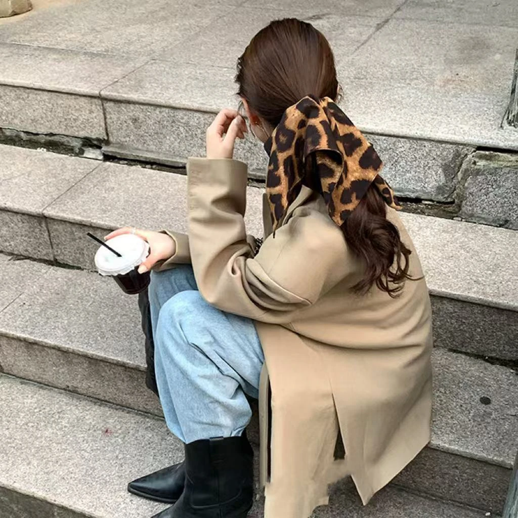 这款氛围好绝!秋冬高级感大肠发圈女高弹头发饰豹纹方巾头绳韩国