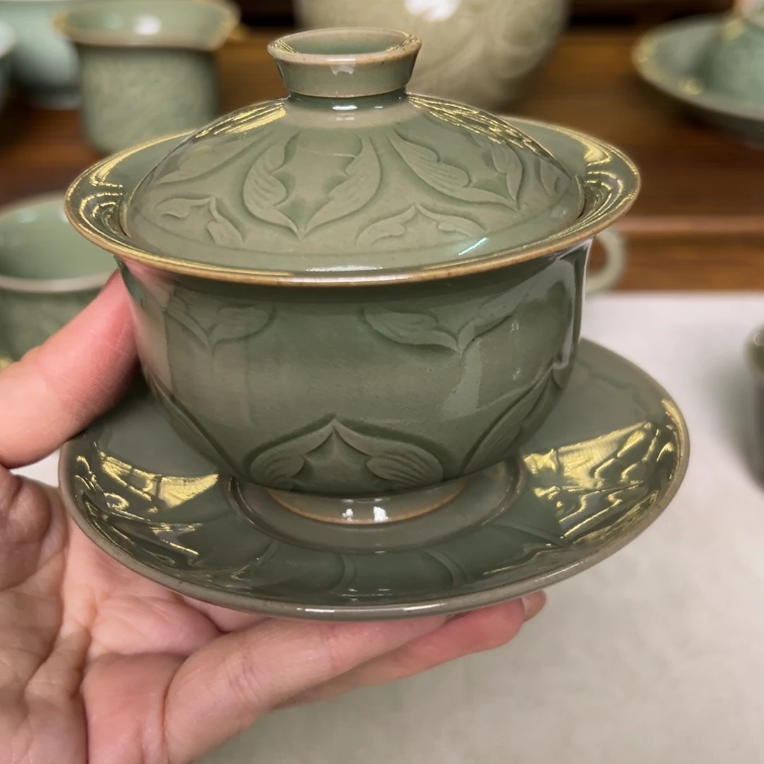 盖碗秘色宝相花三才盖碗特价16号