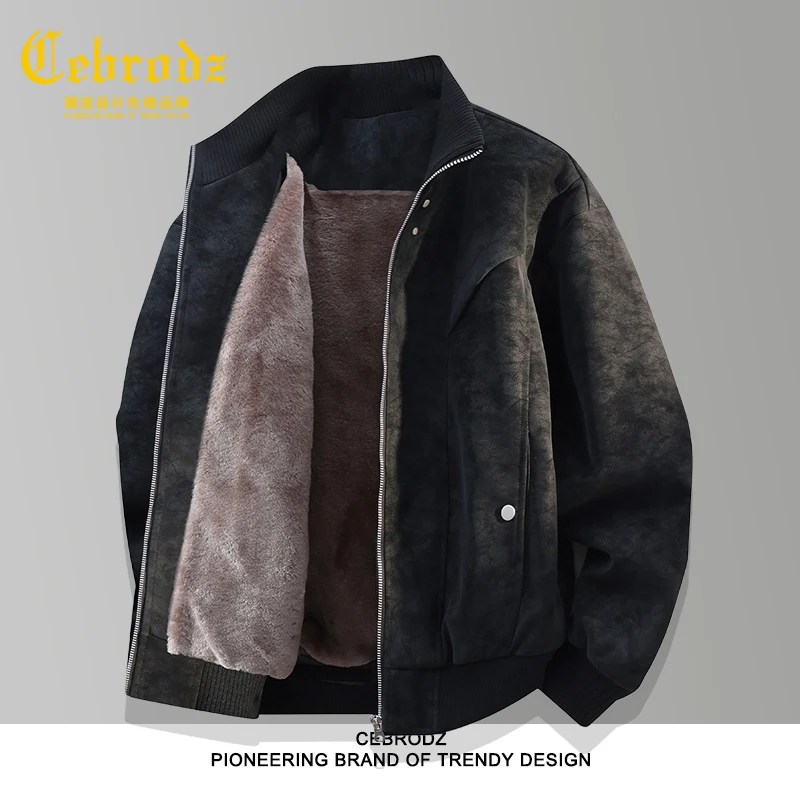 法国Cebrodz男士外套2025新款皮衣加绒加厚保暖皮夹克痞帅中老年