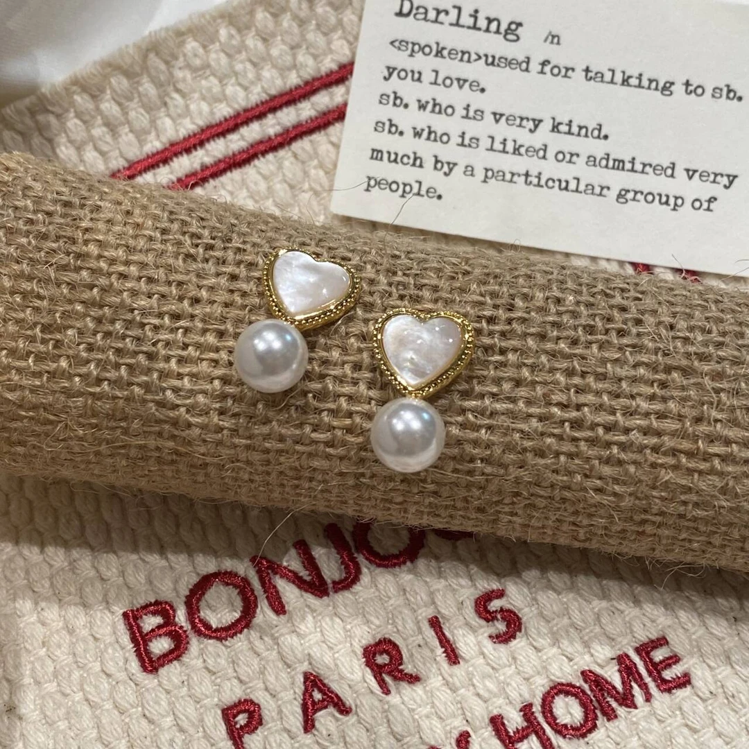 铜合金贝壳耳饰 爱心简约小众时尚珠珠耳饰S229711