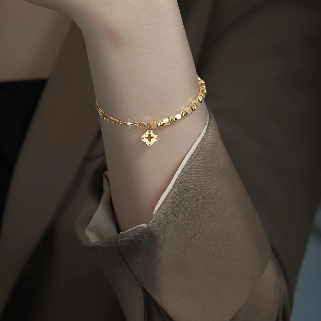 CIOEM KOUIM 钛钢手链 碎金子四叶草女手链轻奢小众精致钛钢手饰