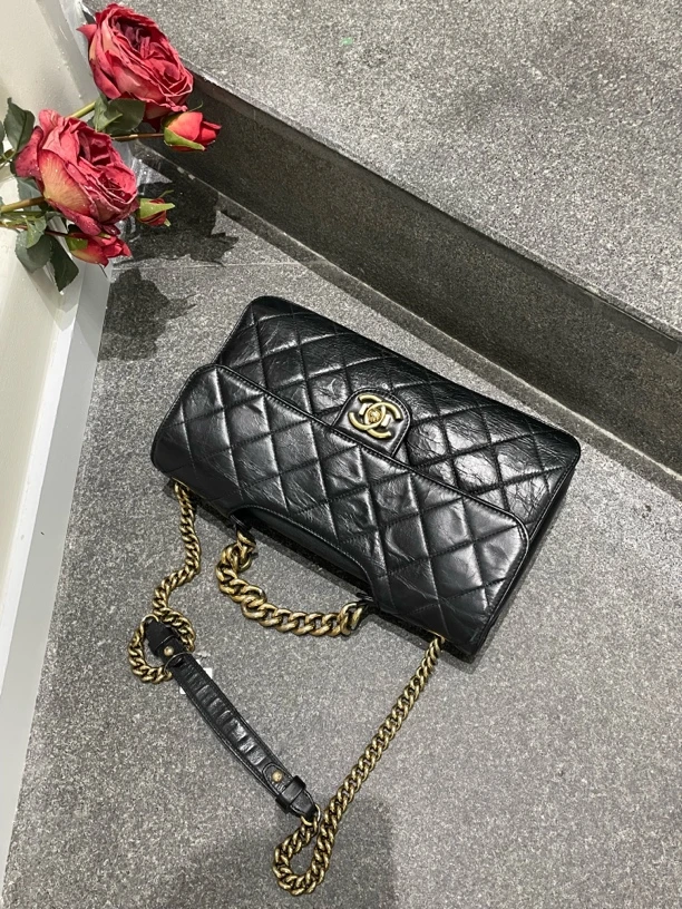 95新 Chanel/香奈儿 孟买黑金手提单肩包机场包 郭家中古