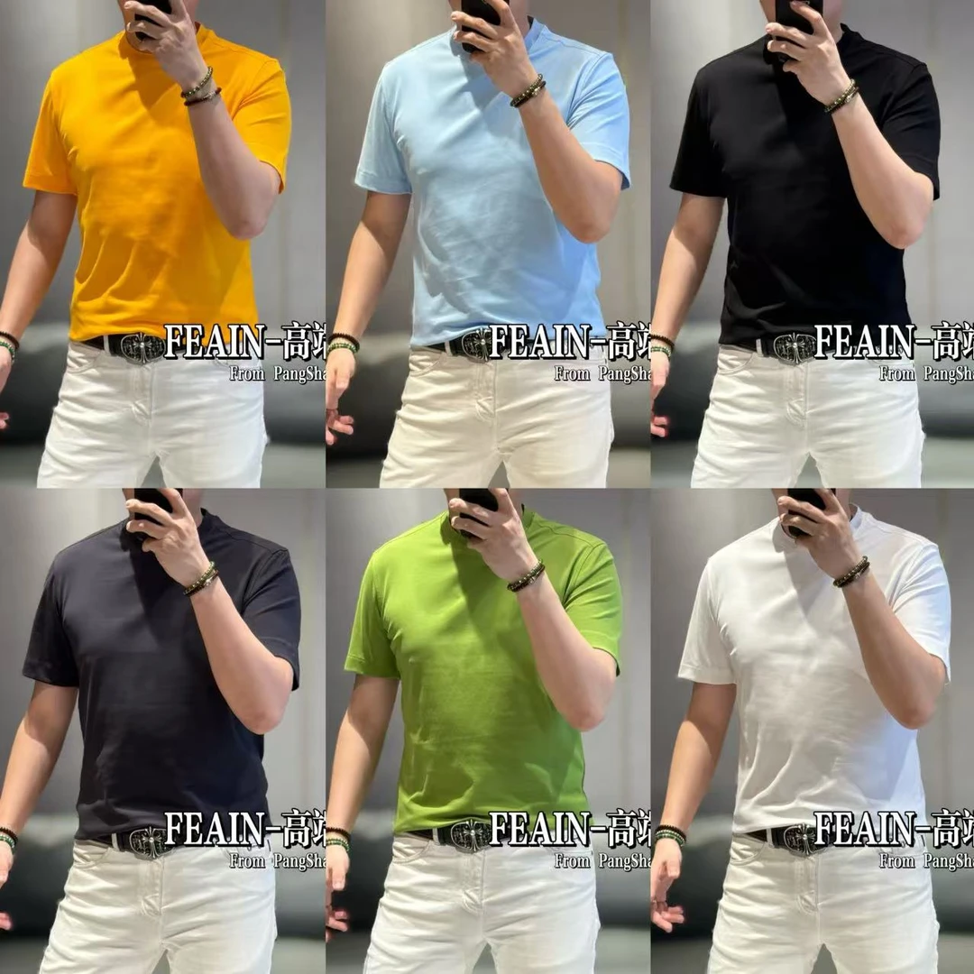高端男士净色液氨棉立体修身裁剪短袖T恤8991