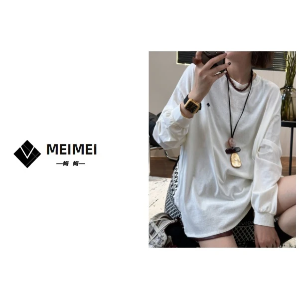 XMM《长袖小雨伞t》秋季新款时尚百搭洋气休闲小众圆领长袖T恤73211