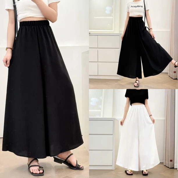 夏季薄款高腰大裙摆绵绸裙裤大码女200斤显瘦垂感宽松休闲阔腿裤
