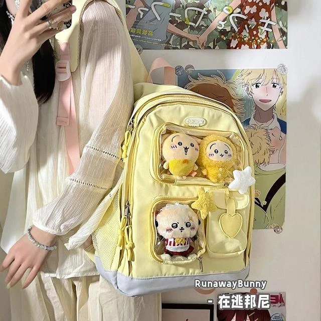 初中高中学生大容量百搭学院风透明扎谷吧唧痛包10cm娃包双肩书包