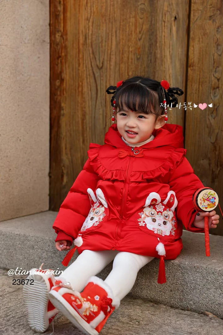 3672红色年服新款秋冬款外套休闲百搭保暖童装时尚