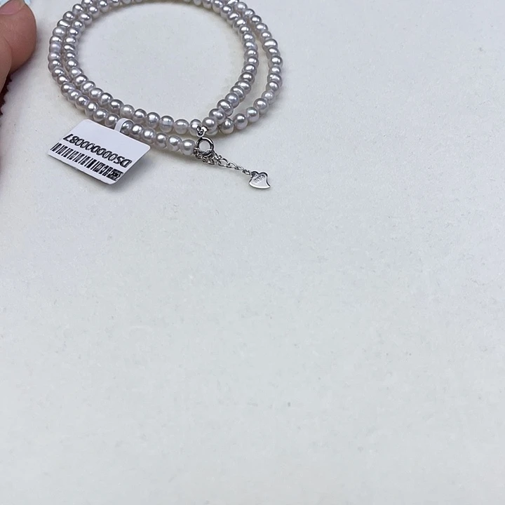 颈饰银S925镶嵌淡水珍珠卡4➕极光高级灰