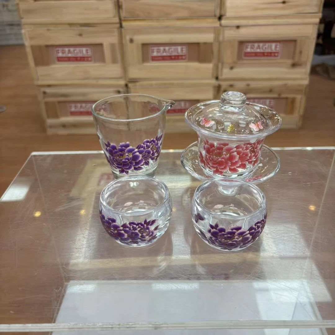 【闪购商品】牡丹变色水晶三才盖碗套装
