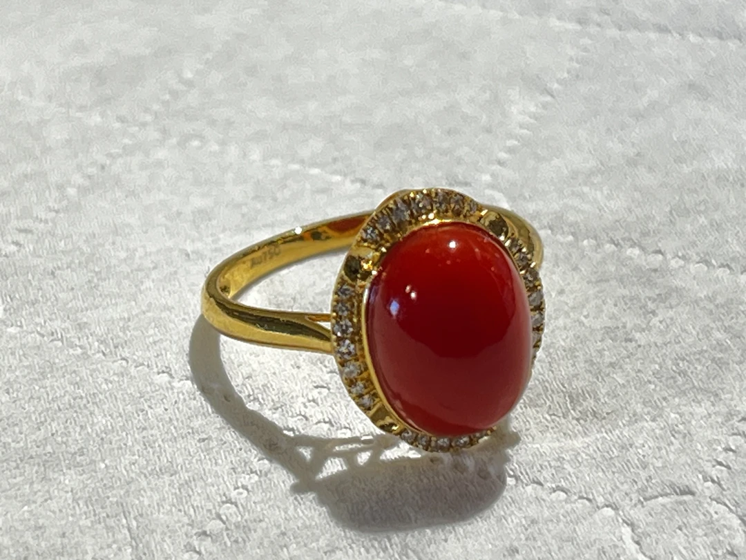 合金戒指 海鲜镶嵌女戒气质轻奢简约红色时尚民族风手工复古女士