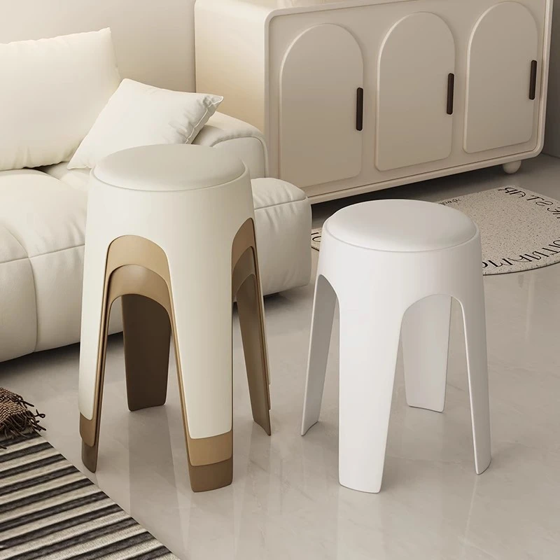 加厚塑料凳子家用可叠放软包轻奢高级感结实耐圆凳餐椅胶凳子备用